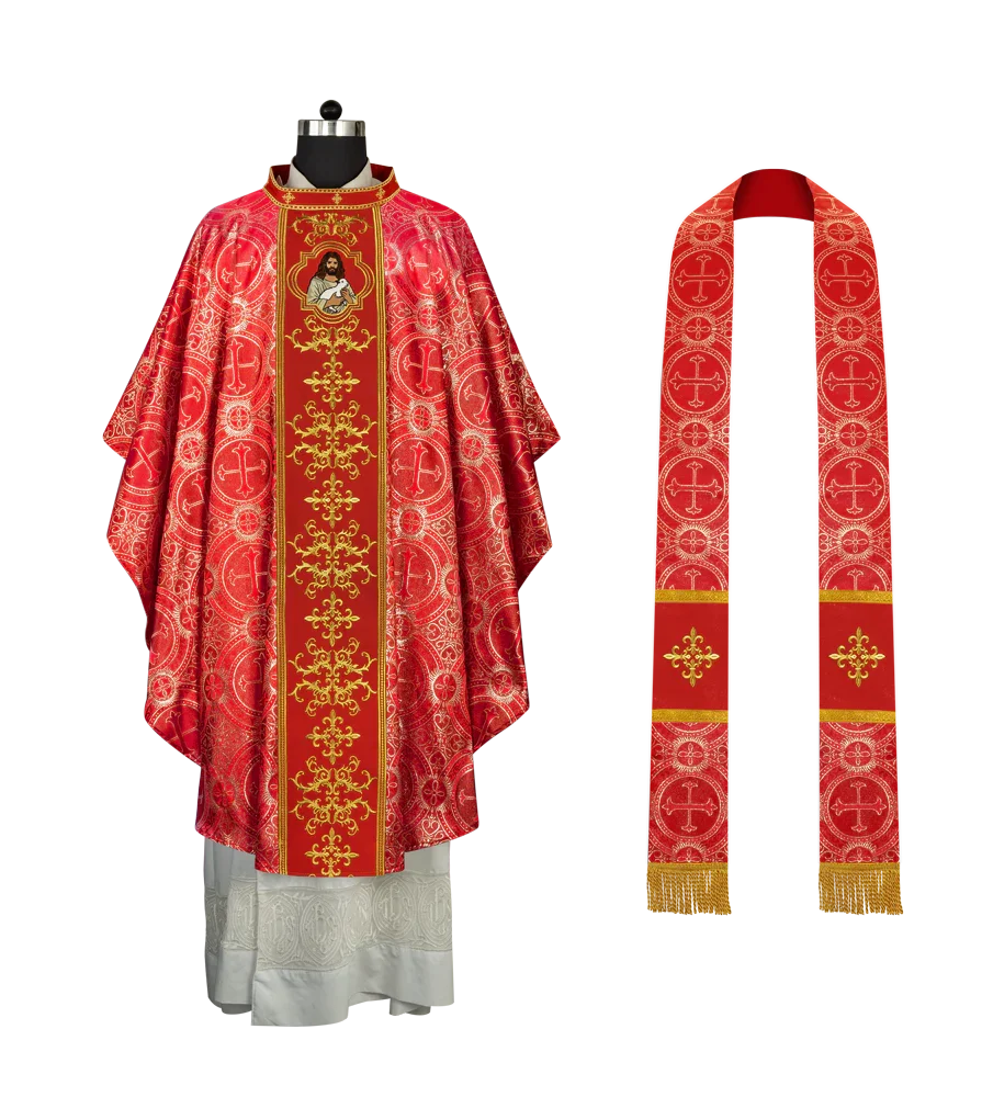 Liturgical Chasuble with Intricate Embroidery of Jesus and the Lamb