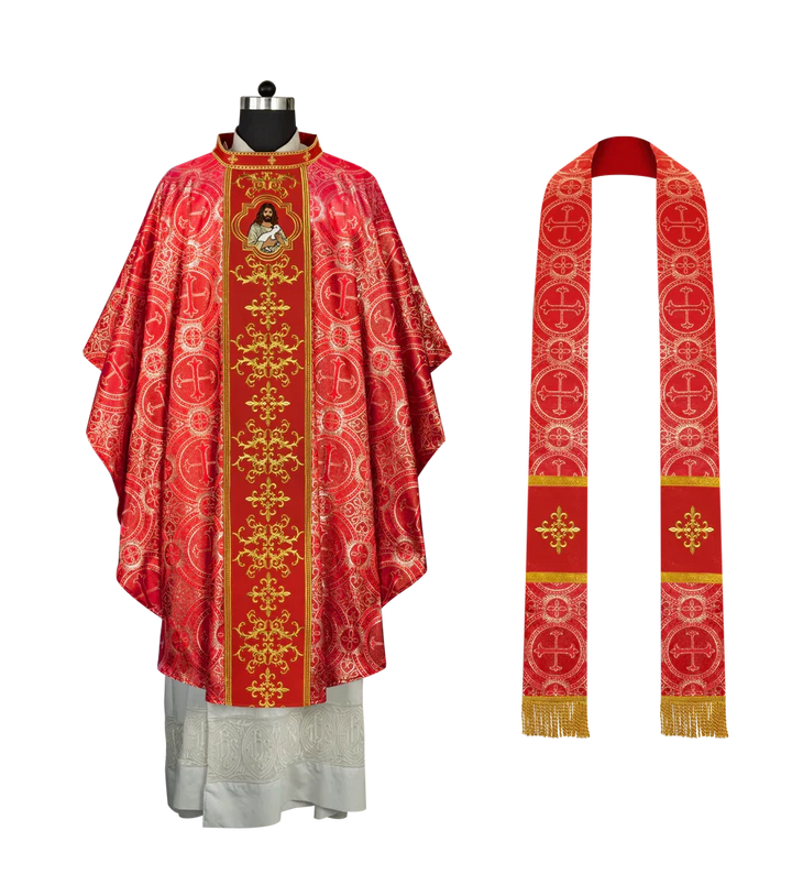Liturgical Chasuble with Intricate Embroidery of Jesus and the Lamb