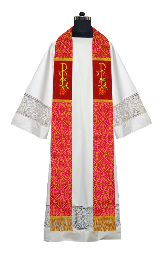 Chi Rho with Grapes Embroidered Clergy Stole