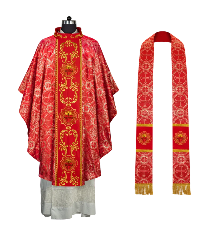 Gothic Style Chasuble with Sacred Heart Embroidered Orphrey