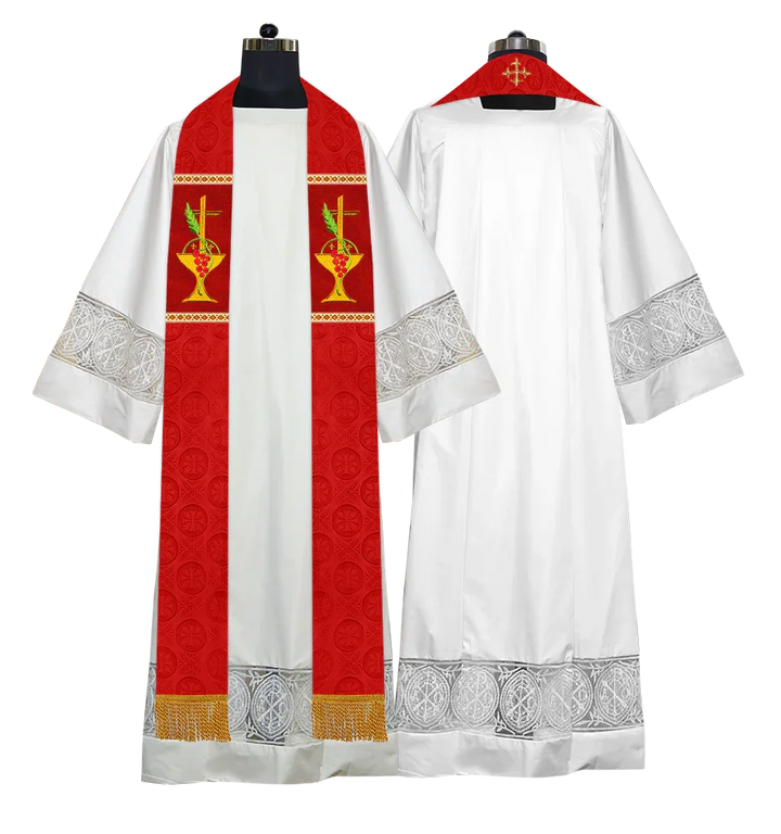 Clergy Stole with Ornate Embroidered Liturgical Motif