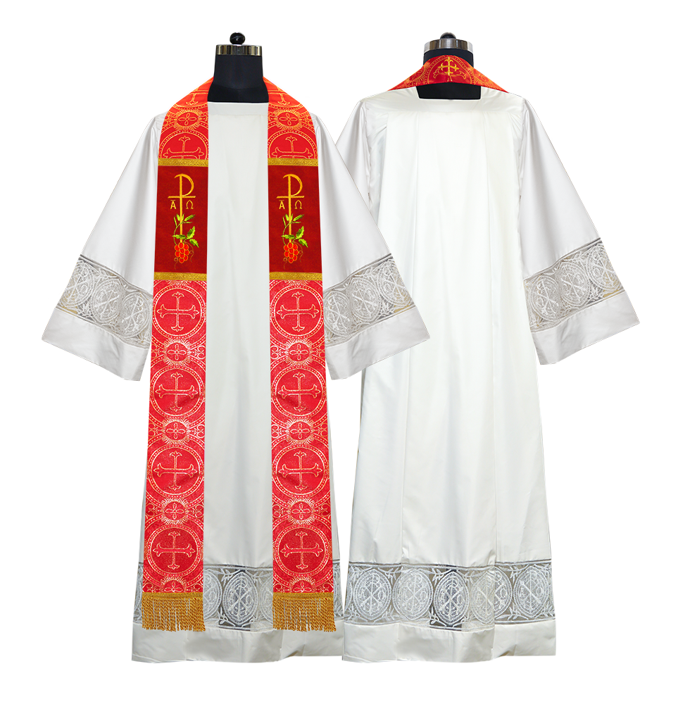 Chi Rho with Grapes Embroidered Clergy Stole