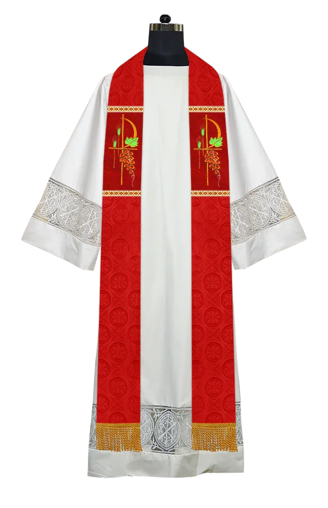 Clergy Stole with Ornate Embroidered Liturgical Motif