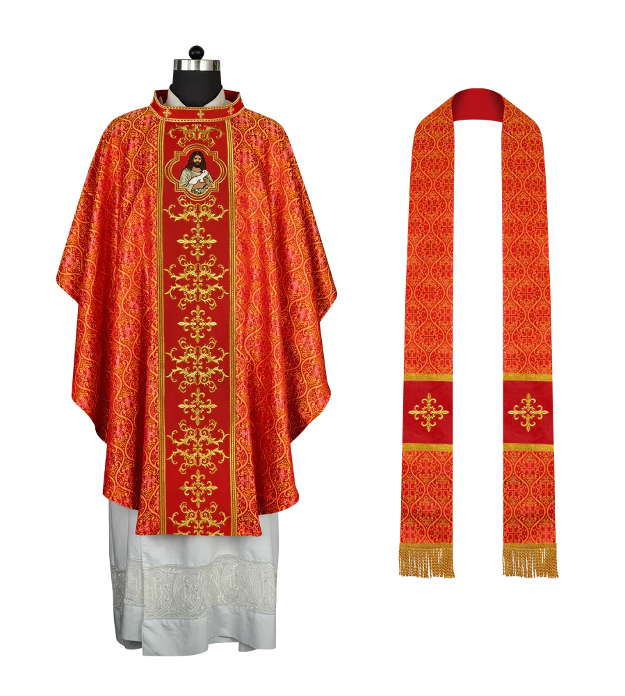 Liturgical Chasuble with Intricate Embroidery of Jesus and the Lamb