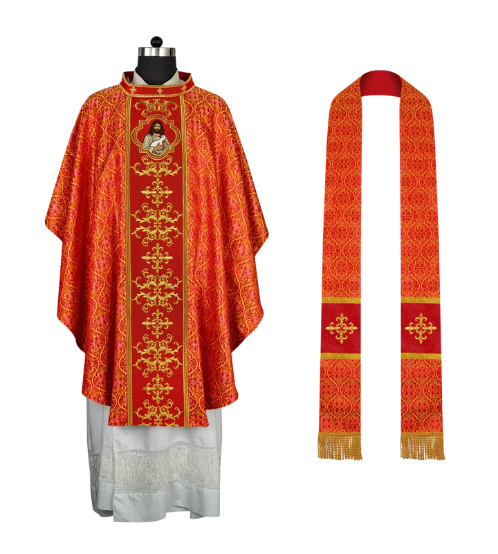 Liturgical Chasuble with Intricate Embroidery of Jesus and the Lamb