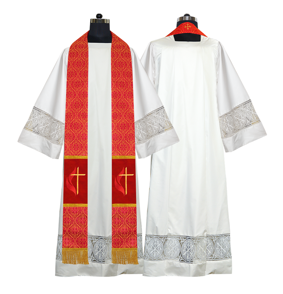 Cross and Flame Embroidered Priest Stole