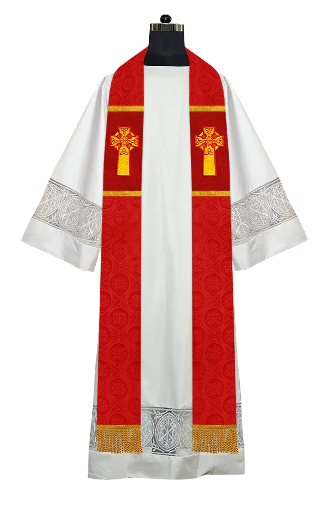 Liturgical Stole Adorned with Embroidered Cross Motif