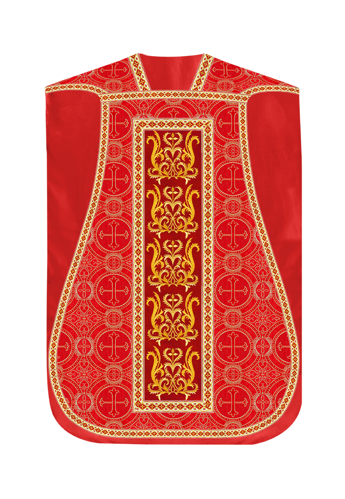 Liturgical Roman Chasuble Vestment With Spiritual Motifs and Trims