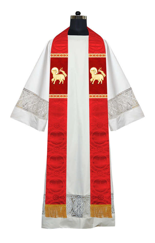 Liturgical Stole with Embroidered Motif and Trims