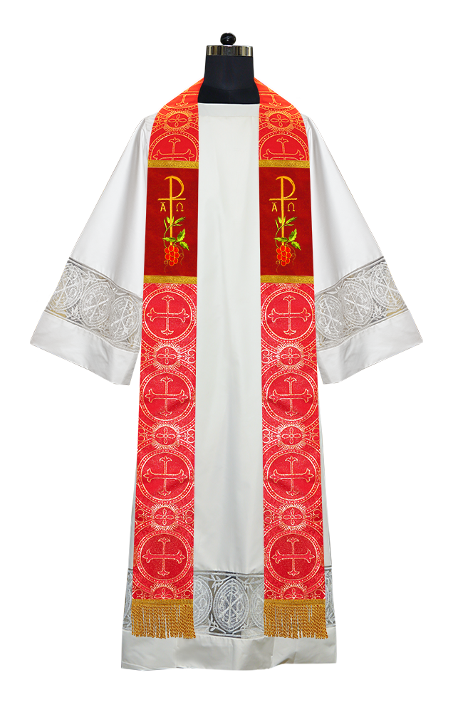 Chi Rho with Grapes Embroidered Clergy Stole