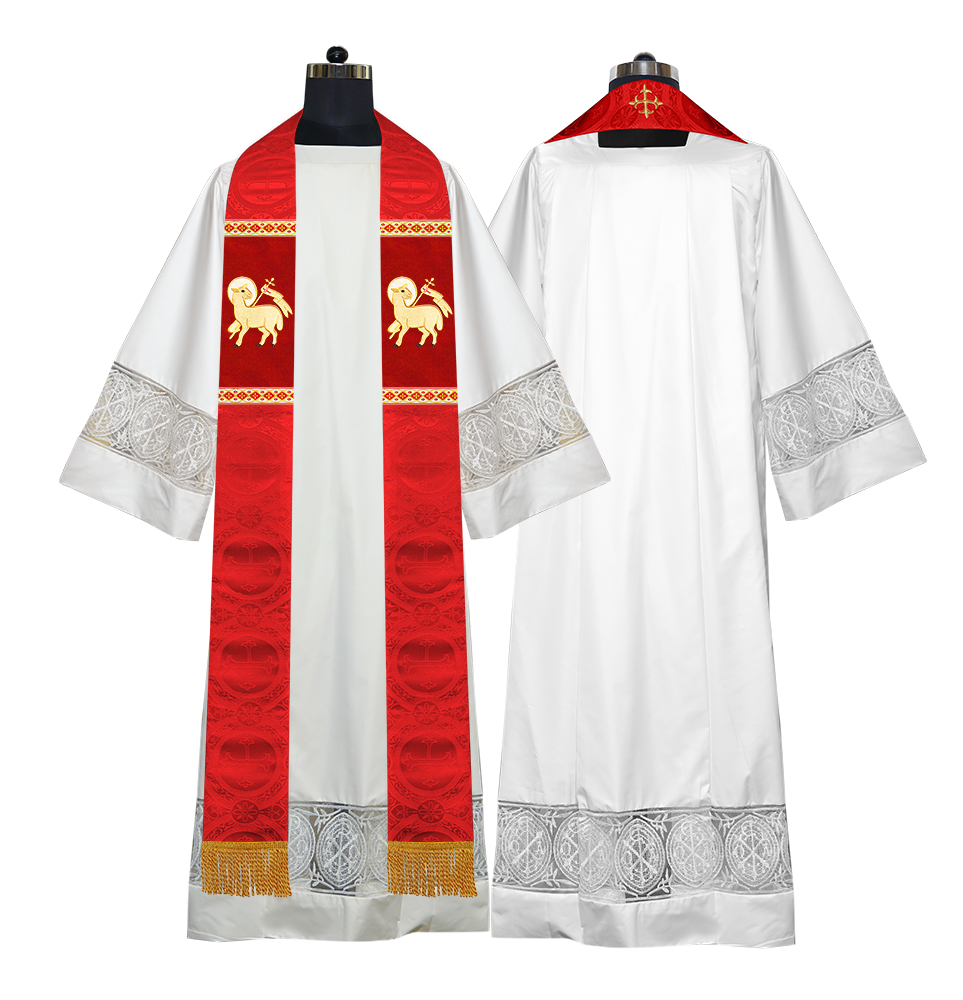 Liturgical Stole with Embroidered Motif and Trims