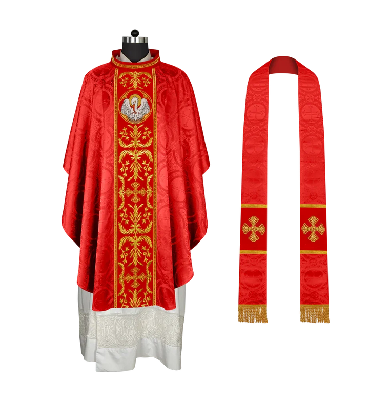 Gothic Chasuble with Ornate Pelican and Cross Embroidery