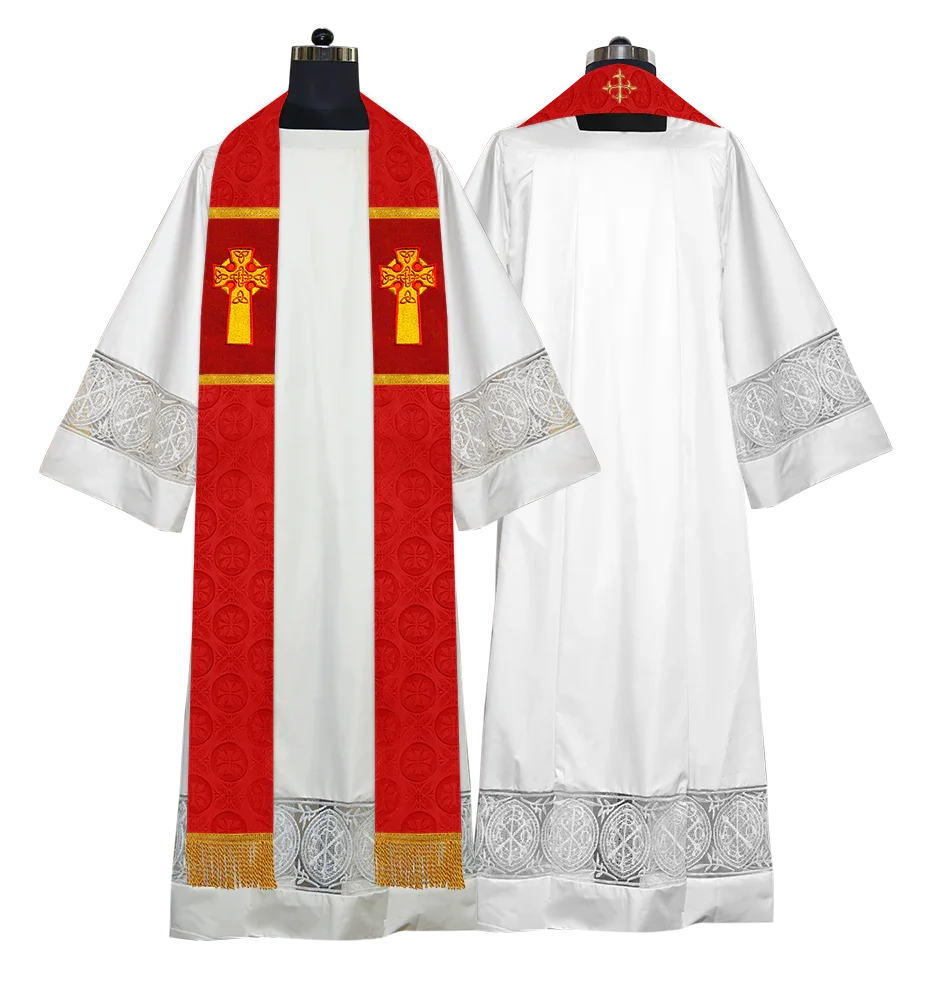 Liturgical Stole Adorned with Embroidered Cross Motif