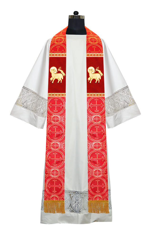 Liturgical Stole with Embroidered Motif and Trims