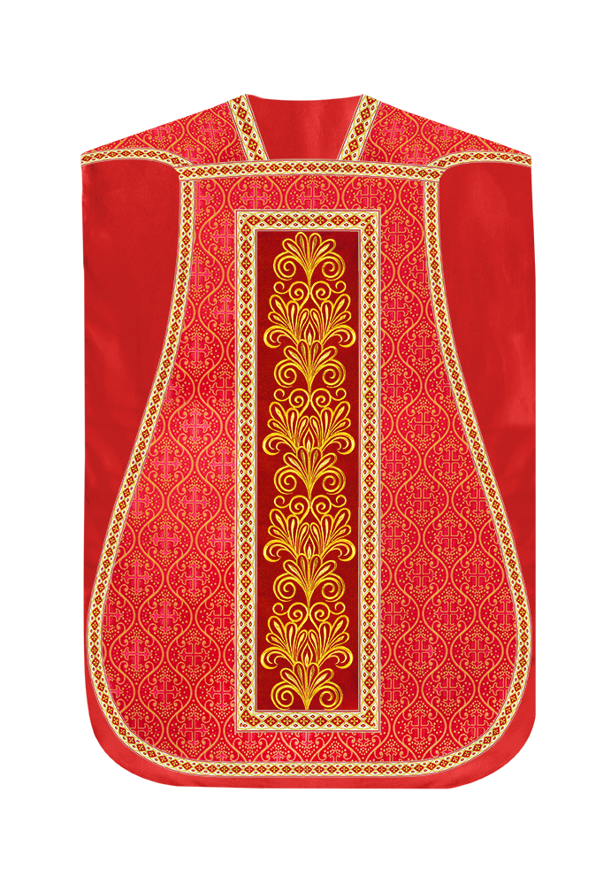 Roman Chasuble Vestment enriched With Coloured Braids and Trims