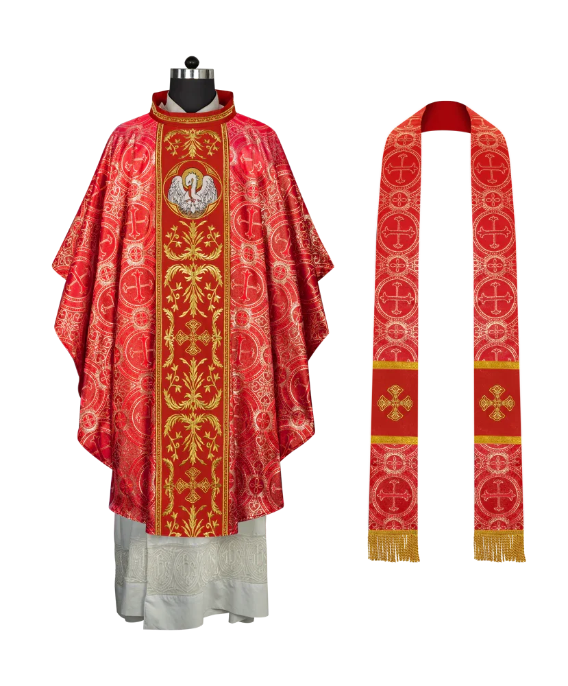 Gothic Chasuble with Ornate Pelican and Cross Embroidery