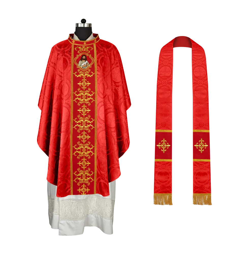 Liturgical Chasuble with Intricate Embroidery of Jesus and the Lamb