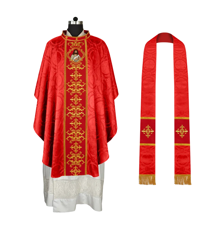 Liturgical Chasuble with Intricate Embroidery of Jesus and the Lamb