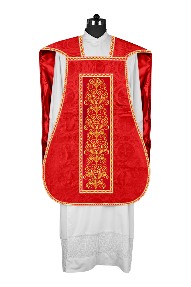 Roman Chasuble Vestment enriched With Coloured Braids and Trims