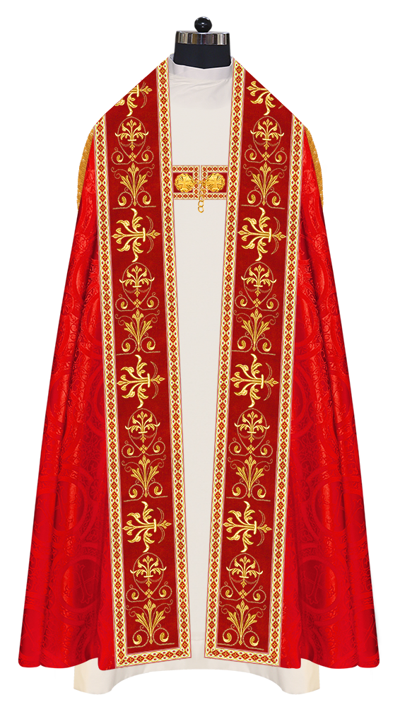 Embroidered Roman Cope Vestment with Braided Trims