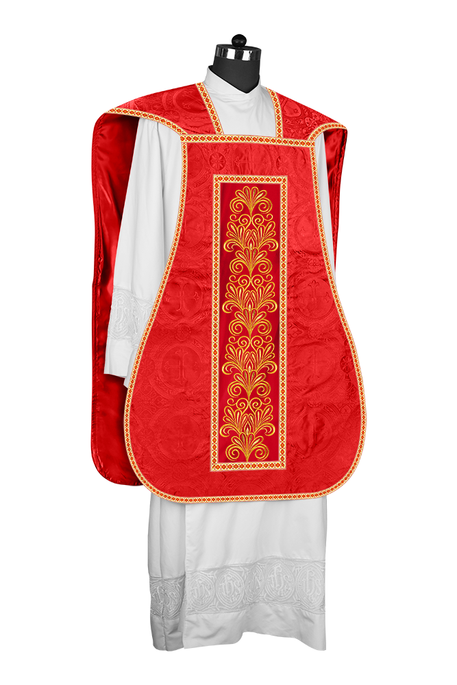 Roman Chasuble Vestment enriched With Coloured Braids and Trims