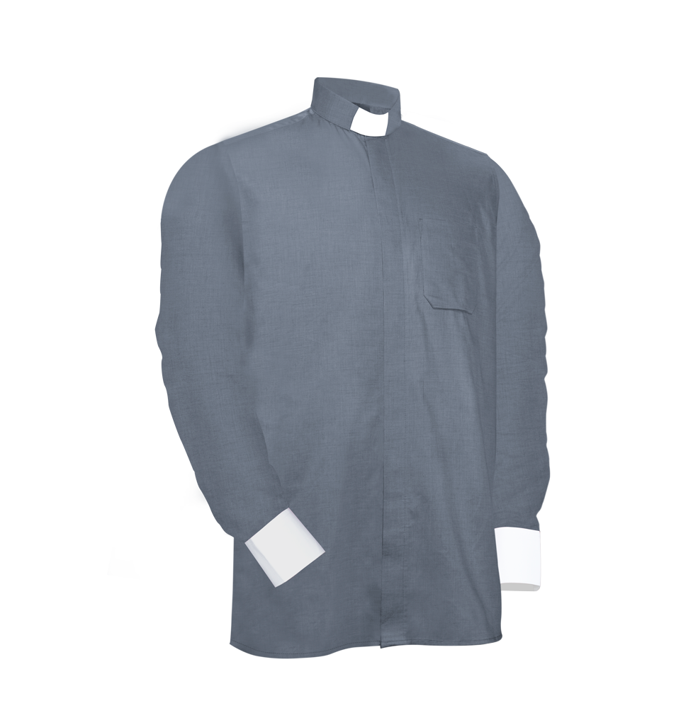 Grey Long-Sleeve Tab Collar Clergy Shirt- Hidden button placket
