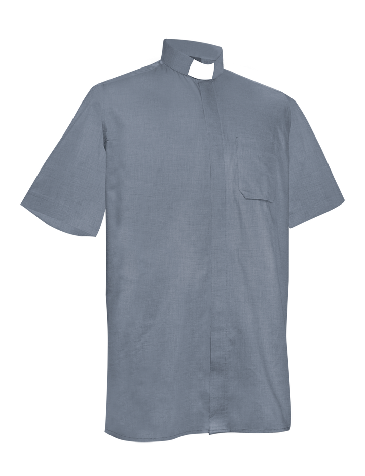 Grey Short Sleeve Tab Collar Clergy Shirt - Hidden Button Placket