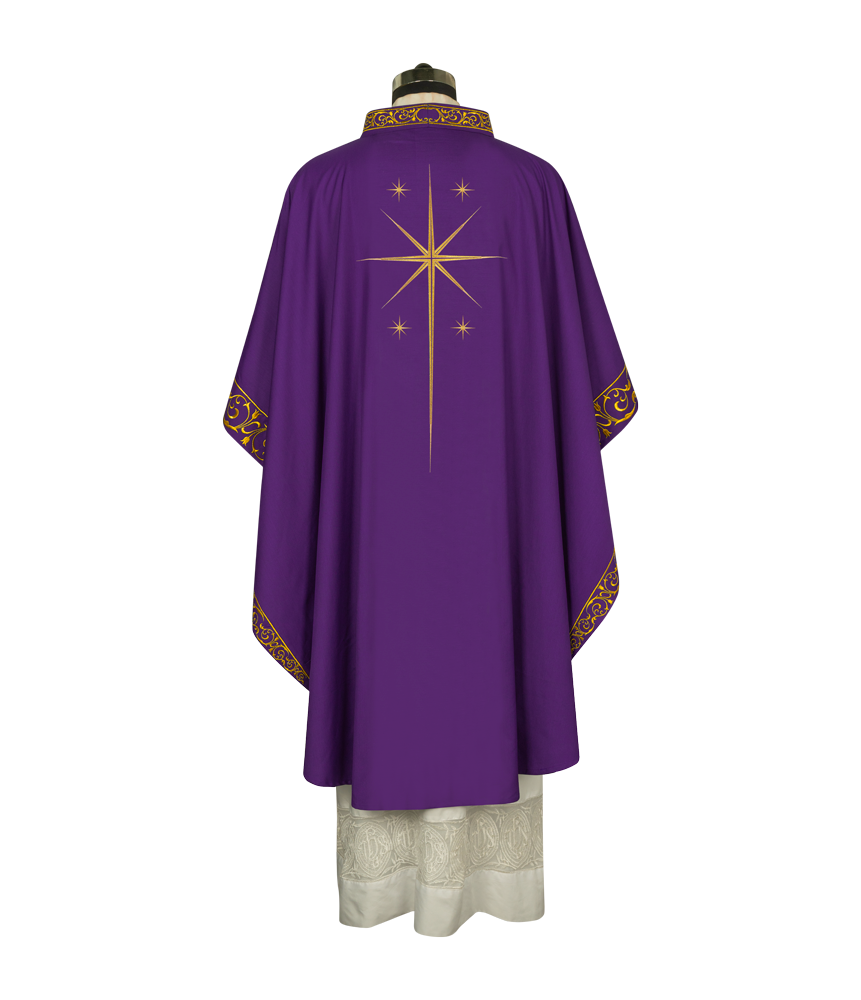 Ornate Advent Chasuble with Golden Star Embroidery