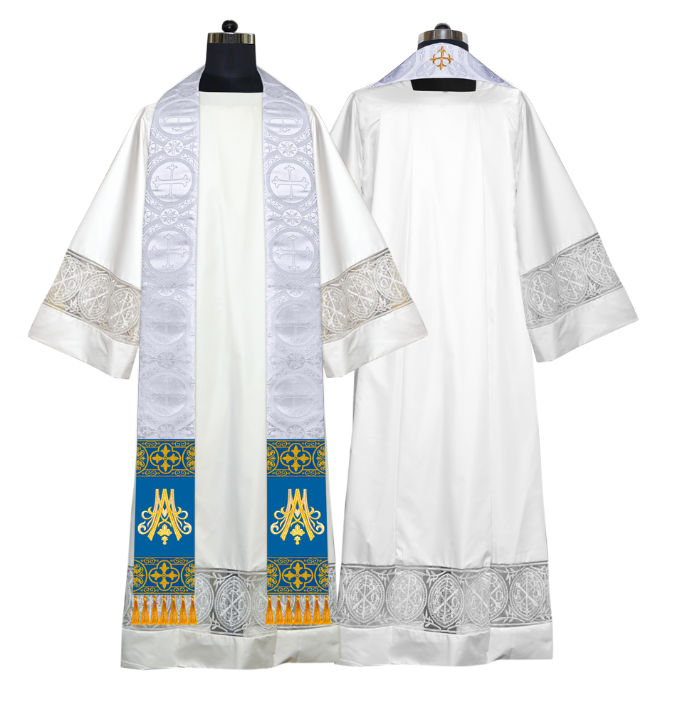 Marian Clergy Stole with Motif and Trims