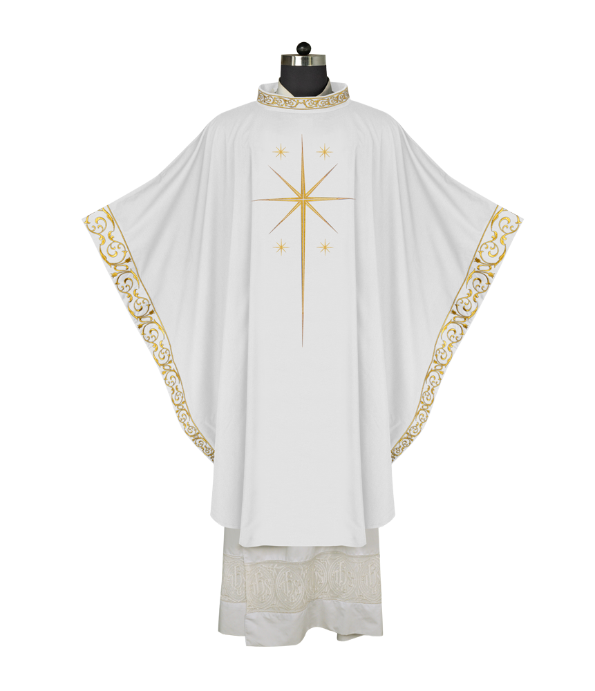 Ornate Advent Chasuble with Golden Star Embroidery