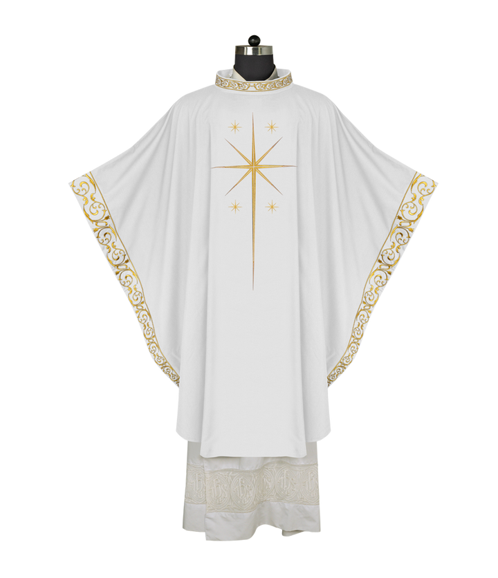 Ornate Advent Chasuble with Golden Star Embroidery