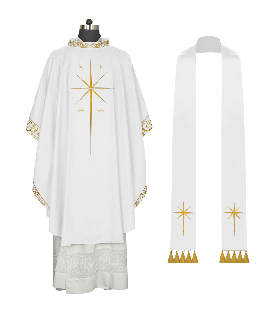Ornate Advent Chasuble with Golden Star Embroidery