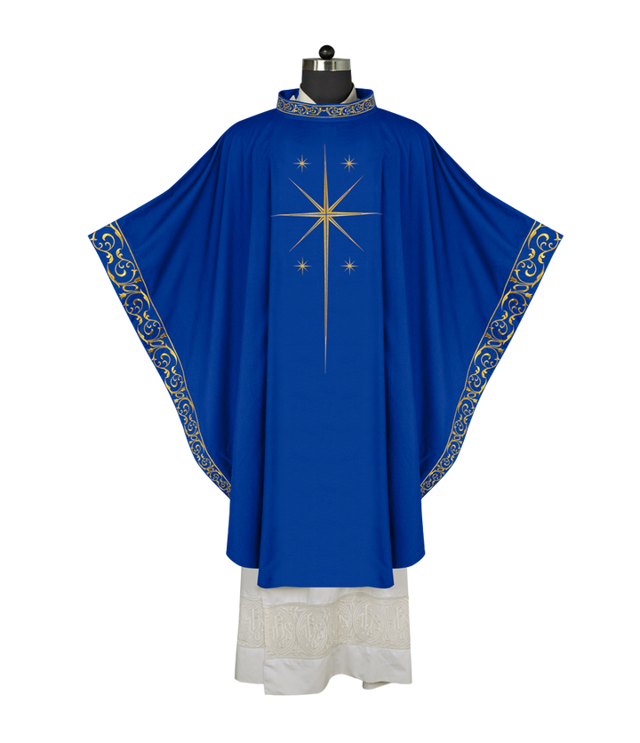 Ornate Advent Chasuble with Golden Star Embroidery