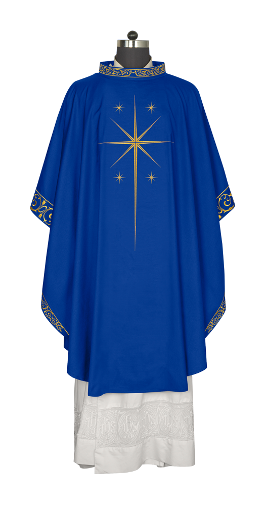 Ornate Advent Chasuble with Golden Star Embroidery