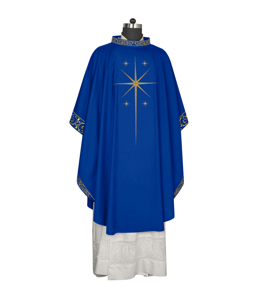 Ornate Advent Chasuble with Golden Star Embroidery