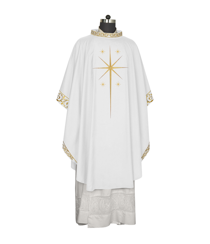 Ornate Advent Chasuble with Golden Star Embroidery