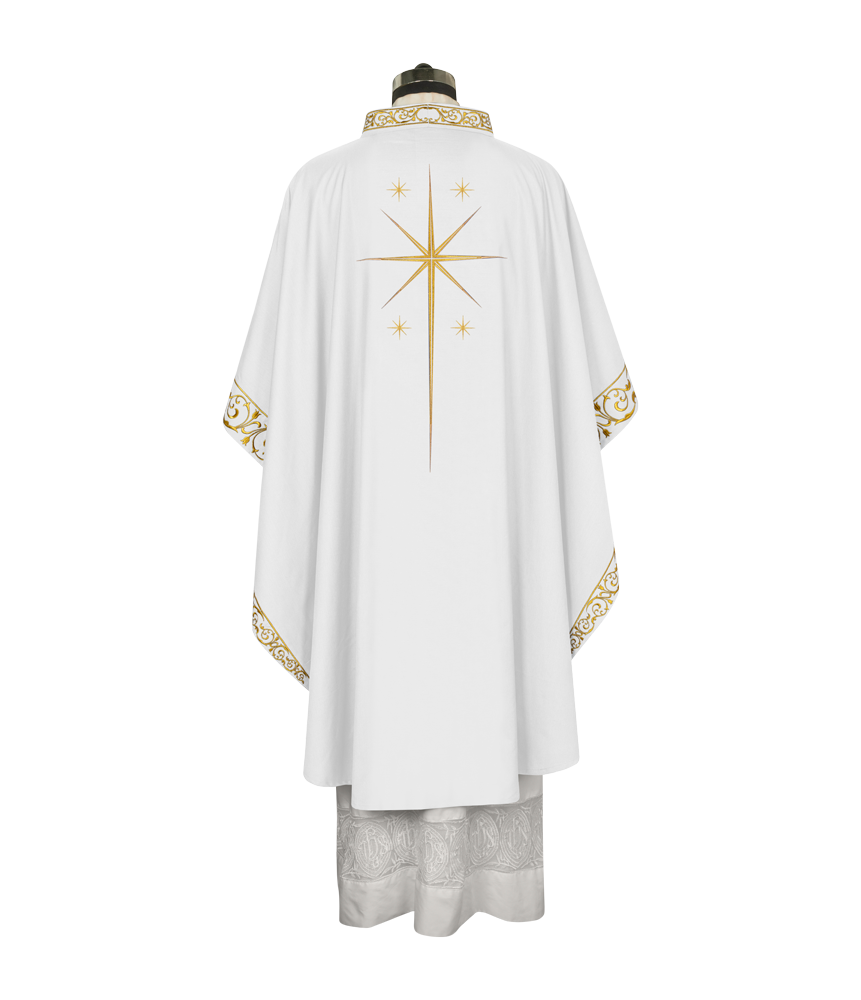 Ornate Advent Chasuble with Golden Star Embroidery