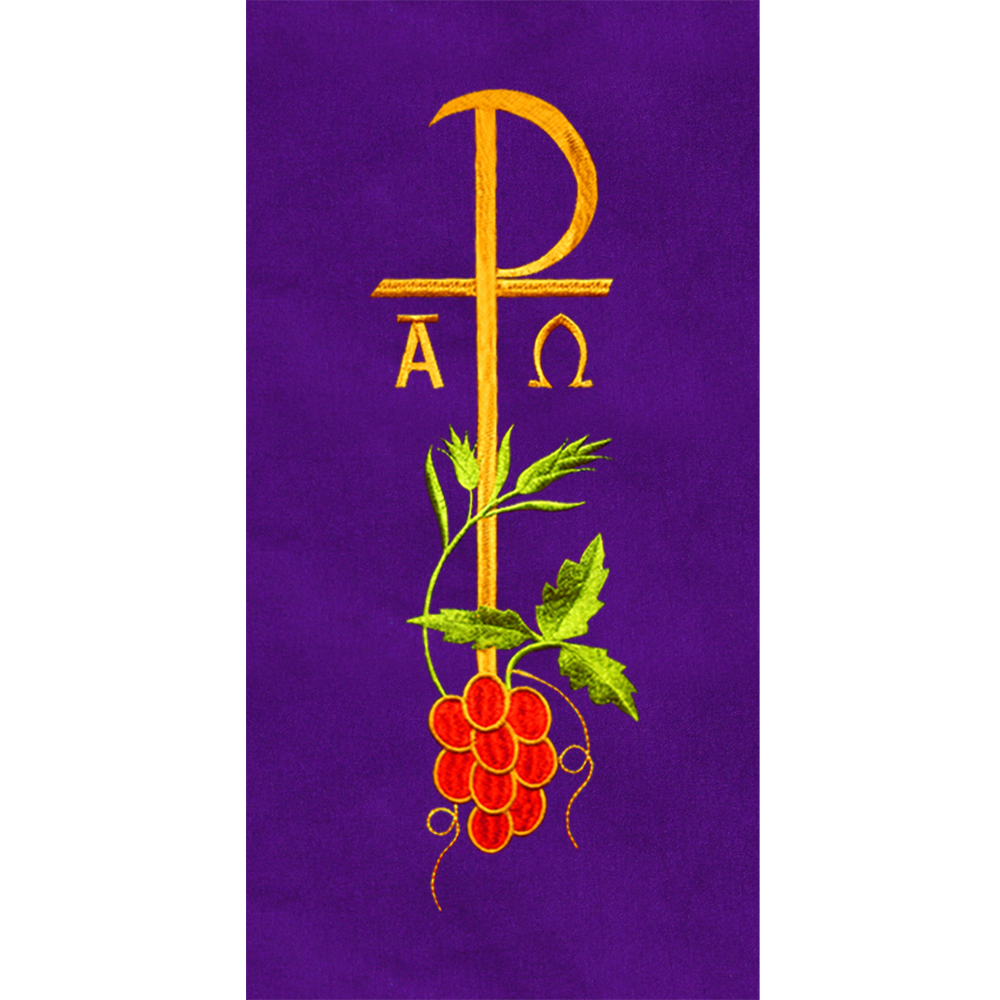 Embroidered Chi Rho with Grapes Clergy Stole