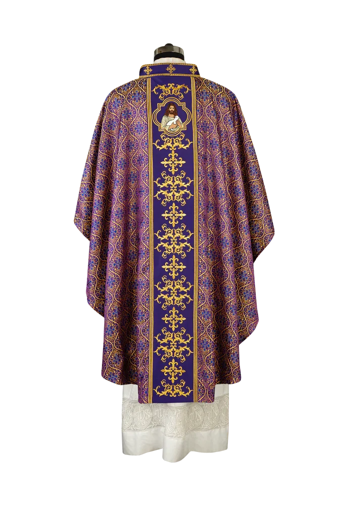 Liturgical Chasuble with Intricate Embroidery of Jesus and the Lamb