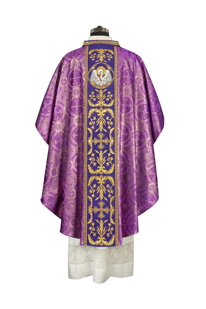 Gothic Chasuble with Ornate Pelican and Cross Embroidery