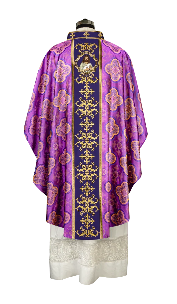 Liturgical Chasuble with Intricate Embroidery of Jesus and the Lamb