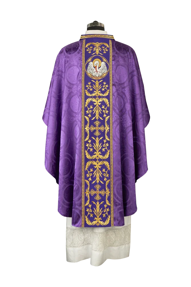 Gothic Chasuble with Ornate Pelican and Cross Embroidery