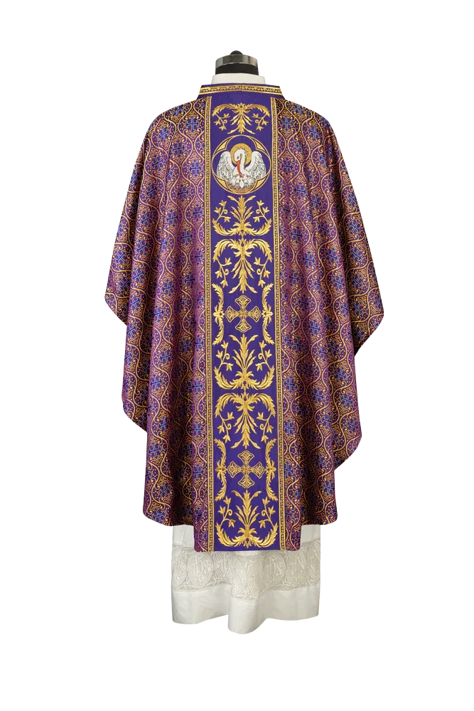 Gothic Chasuble with Ornate Pelican and Cross Embroidery