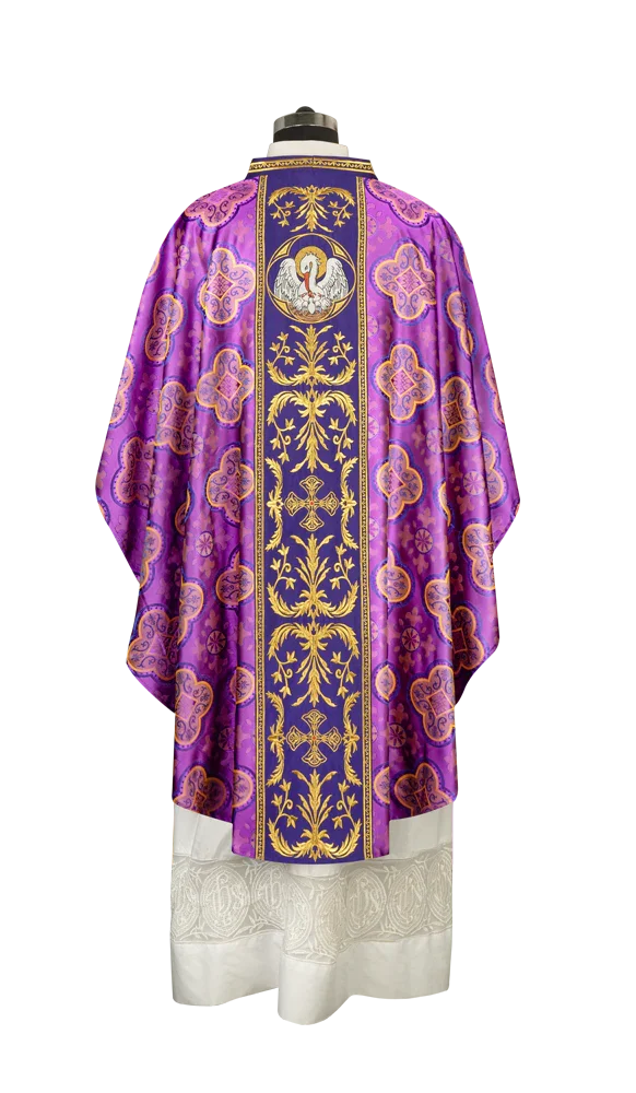 Gothic Chasuble with Ornate Pelican and Cross Embroidery