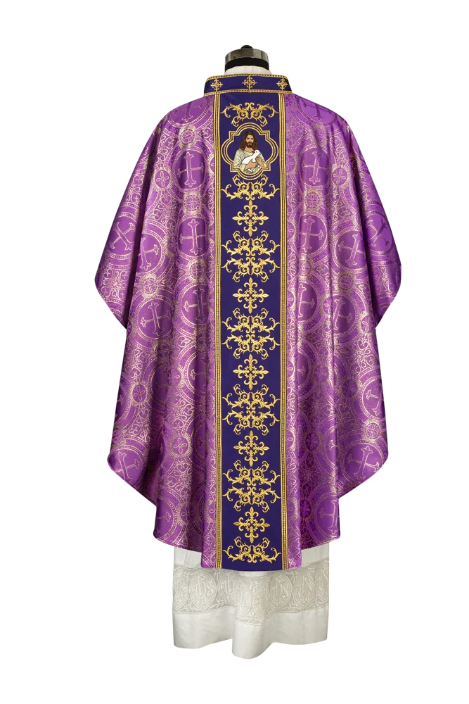 Liturgical Chasuble with Intricate Embroidery of Jesus and the Lamb
