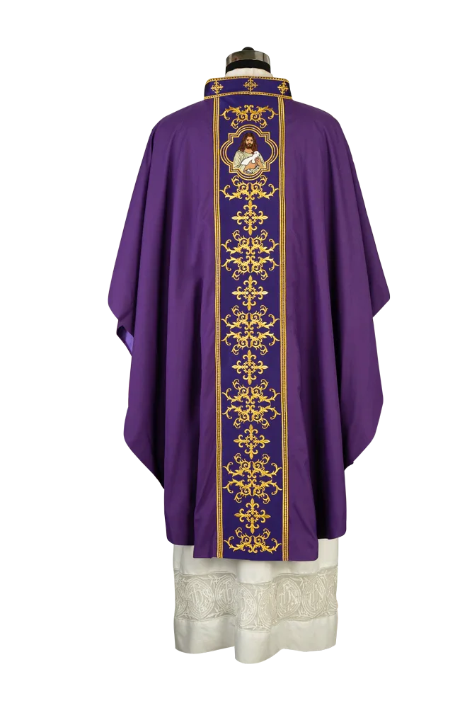 Liturgical Chasuble with Intricate Embroidery of Jesus and the Lamb