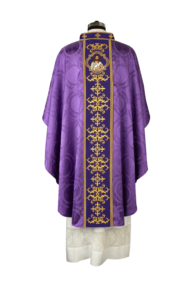 Liturgical Chasuble with Intricate Embroidery of Jesus and the Lamb