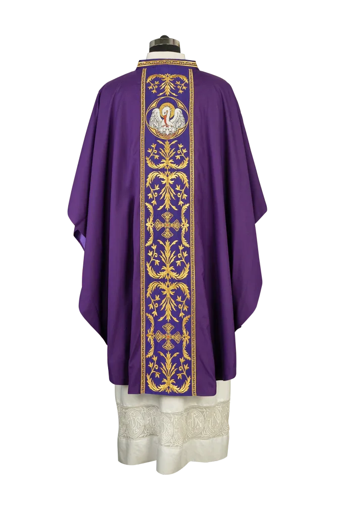 Gothic Chasuble with Ornate Pelican and Cross Embroidery