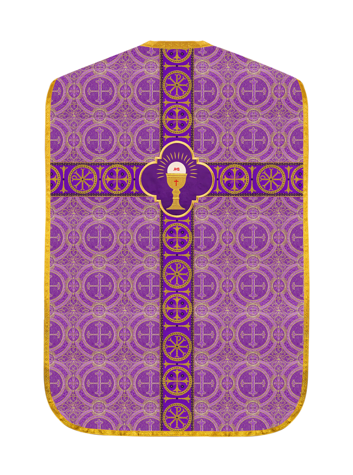 Roman Chasuble Vestment with Spiritual Motif and Ornate Braids