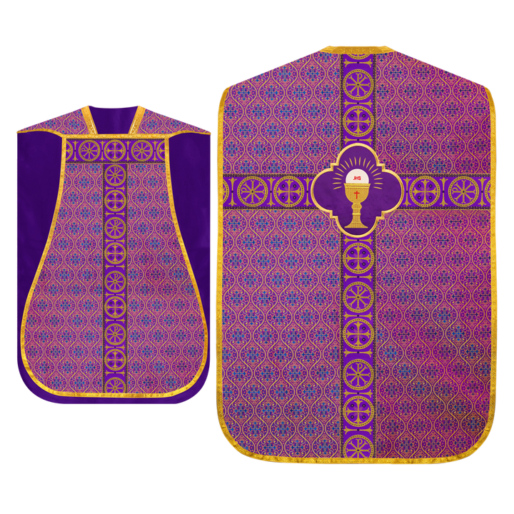 Roman Chasuble Vestment with Spiritual Motif and Ornate Braids